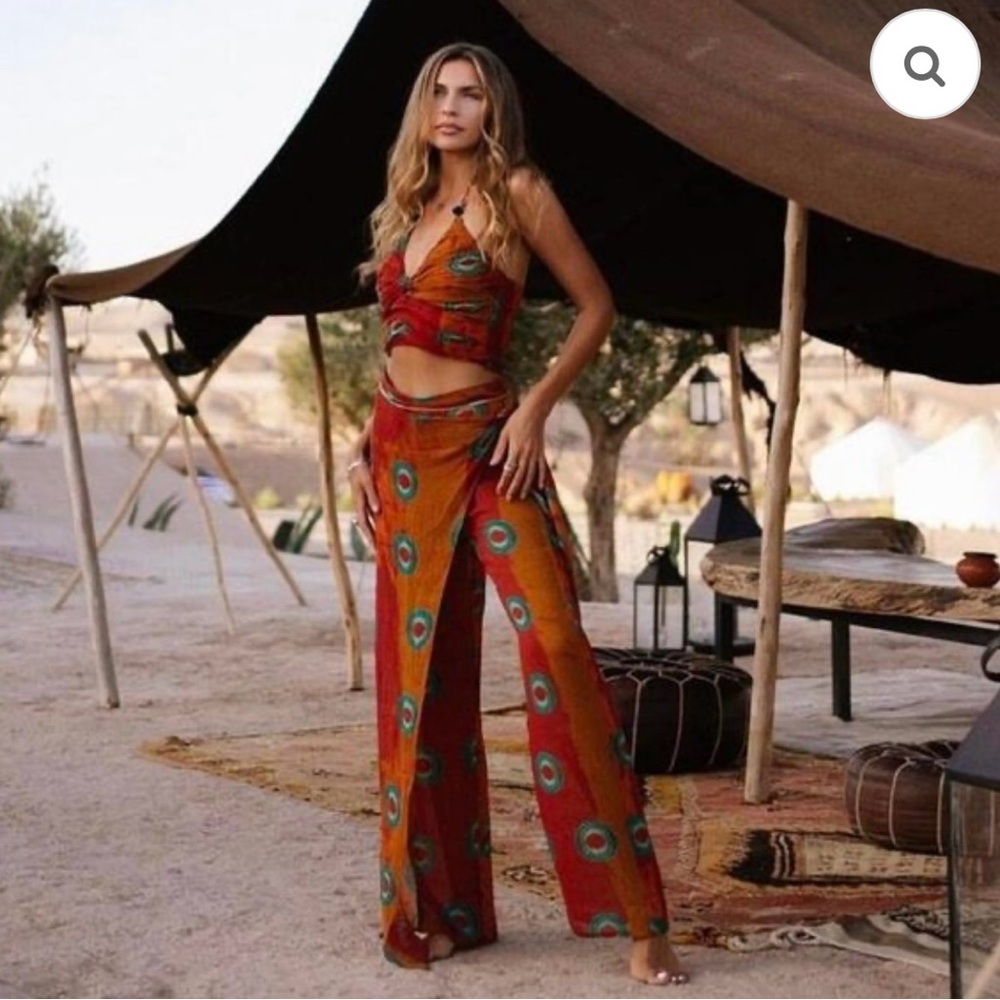 Zara Rust Printed Pareo Wrap Pants